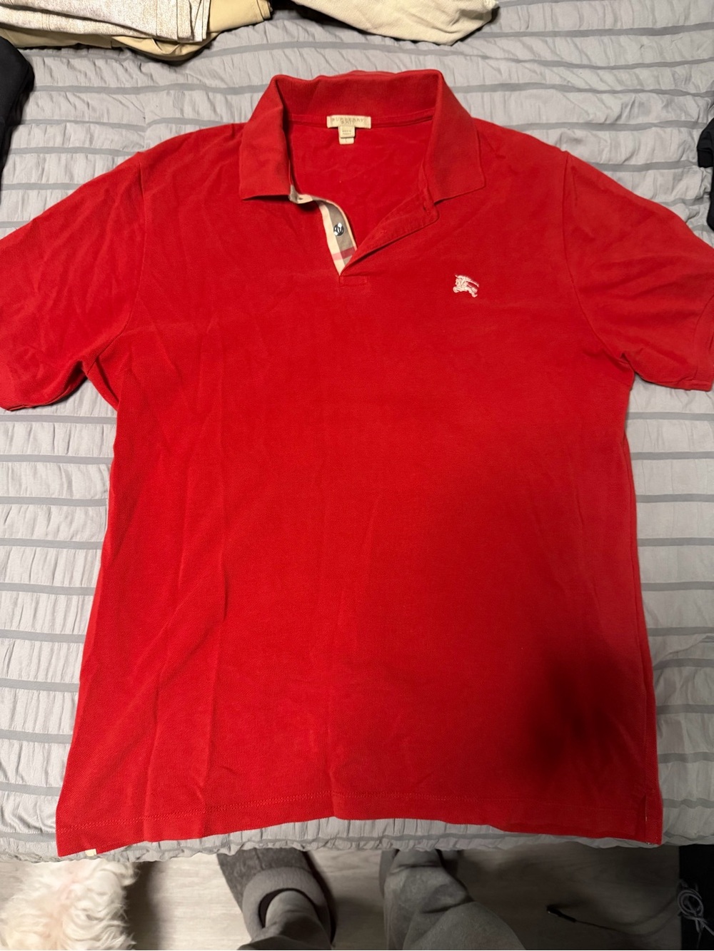 Burberry Red Short Sleeve Polo with Embroidered Knight Logo size L